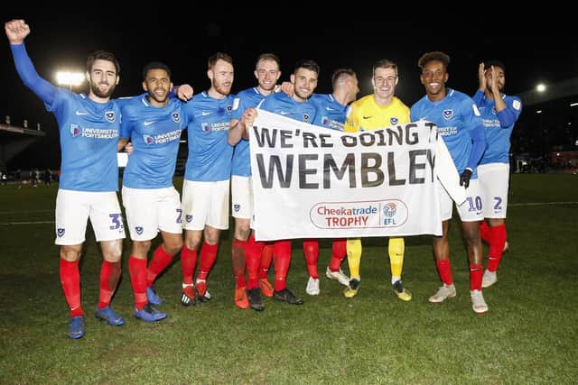 Pompey toast reaching Wembley after defeating Bury in the Checkatrade Trophy semi-finals. Picture: Daniel Chesterton/phcimages.com