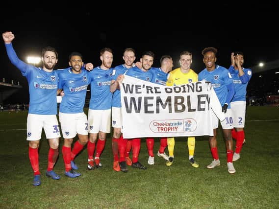 Pompey toast reaching Wembley after defeating Bury in the Checkatrade Trophy semi-finals. Picture: Daniel Chesterton/phcimages.com