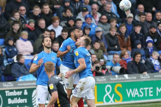 Nathan Thompson has worn a mouth guard following his sickening collision with Matt Clarke. Picture: Simon Hill, Portsmouth Football Club/Pompey Press Photographer