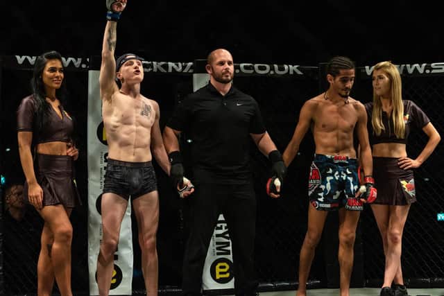 Elliott Hoye celebrates his win over Abdel Lif at Shock N Awe 28. Picture: Vernon Nash (180686-028)