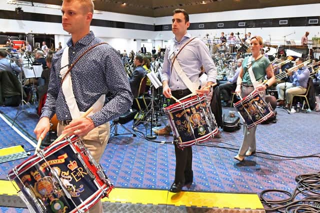 Music to the ears ! Ahead of the Mountbatten Festival of Music in London this weekend, the Royal Marines Band Service have been rehearsing at the Pyramids Centre in Southsea, Hampshire The Mountbatten Festival of Music is held at the Royal Albert Hall in London every year and
is seen as the biggest event in the Band Service calendar Picture by: Malcolm Wells (190313-4982)