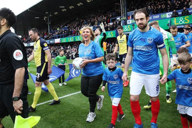 Lisa Stonier was a mascot for Pompey's League One clash against Scunthorpe on her 50th birthday