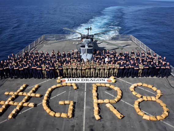 Days after sailing into the record books for delivering the most successful Royal Naval counter narcotics patrol in Op Kipion history, HMS Dragon strikes again with her eighth drugs bust. This haul alone saw Dragon seize and destroy 2,540Kg of hash.