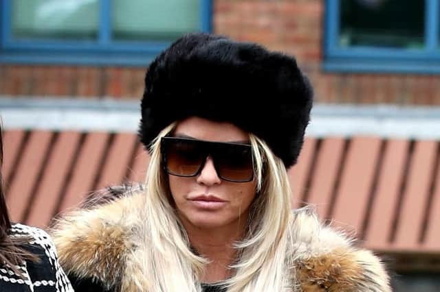 Katie Price faces two counts of using threatening, abusive, words or behaviour to cause harassment, alarm or distress. Picture: Steve Parsons/PA Wire