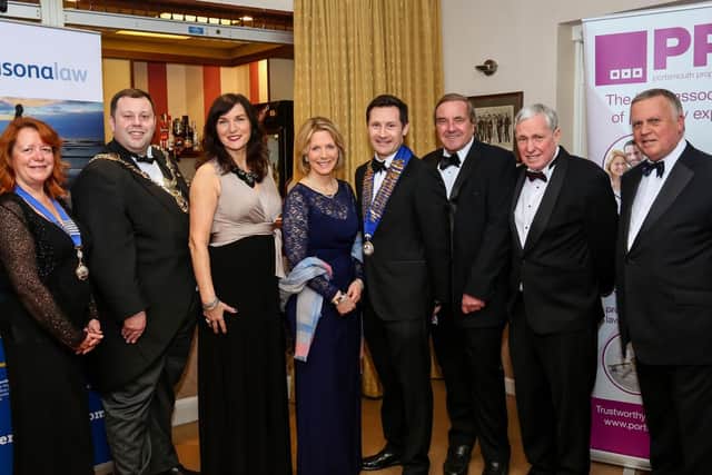 ON THE BALL: From left, Denise Bull, chair of Southampton Property Association, Lord Mayor of Portsmouth Councillor Lee Mason, Rachel Roxburgh, chief executive of Portsmouth Property Association's chosen charity Dallaglio RugbyWorks, guest speaker Hazel Irvine, a TV sports presenter whose career spanned the BBC and ITV, PPA chairman Tom Holloway, renowned property auctioneer Clive Emson, Nigel Cole of event sponsor Verisona Law and Mike Dyer, chairman of Verisona Law.
