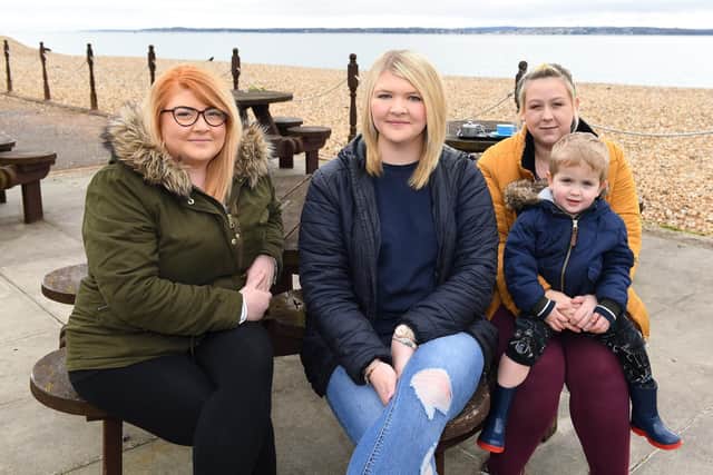 From left, Sian Walker, 26, from Winchester; Katie Aslet, 23, from Fareham; and Louise Cantlow, 28, also from Fareham 
Picture: Malcolm Wells (190320-5226)