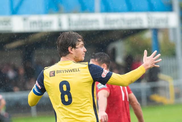 Lewis Fennemore saw his quick free-kick blocked and Moneyfields felt it should have been retaken. Picture: Vernon Nash (180679-235)