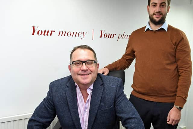 (left) Jason Eldrid with (right) Frankie Davis, a University of Portsmouth business studies intern,  at Sheraton Financial Planning, in Bridge Street, Wickham 
Picture by:  Malcolm Wells