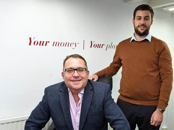 (left) Jason Eldrid with (right) Frankie Davis, a University of Portsmouth business studies intern,  at Sheraton Financial Planning, in Bridge Street, Wickham 
Picture by:  Malcolm Wells