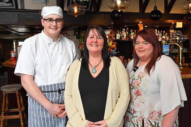 The Harvest Home
(left to right) Kingsley Thew (18) one of the chefs, Assistant Manager Chrissie Hicks (56) with Supervisor Melissa Munks (24)
Picture by: Malcolm Wells (190320-5263)
