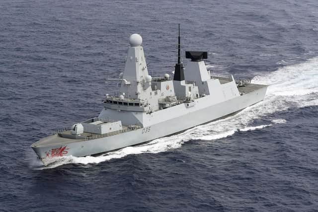 An aerial view of HMS Dragon, which is returning to Portsmouth today after a record 200m drugs bust haul over her seven-month deployment