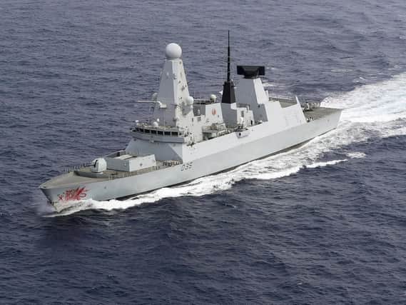 An aerial view of HMS Dragon, which is returning to Portsmouth today after a record 200m drugs bust haul over her seven-month deployment