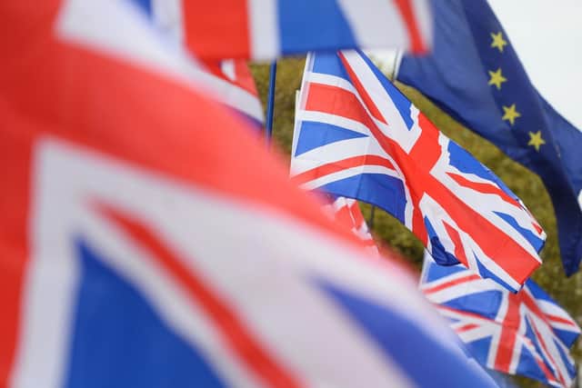 A row of Union flags in a spot usually occupied by EU flags opposite the Houses of Parliament in London's Westminster, the day after MPs held a series of indicative votes on the way forward with Brexit. Photo: Kirsty O'Connor/PA Wire