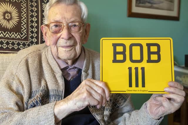 Bob Weighton, from Alton, with his personal number plate for his mobility scooter as he turns 111 years old. Picture: Steve Parsons/PA Wire