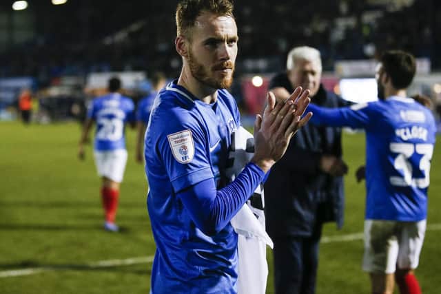 Tom Naylor celebrates Pompey reaching the Checkatrade Trophy final at Bury. Picture: Daniel Chesterton/phcimages.com