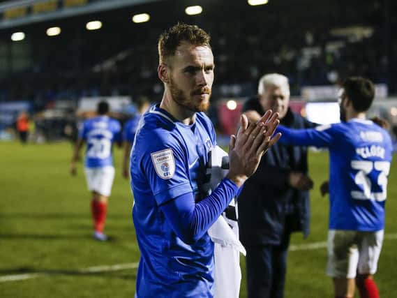Tom Naylor celebrates Pompey reaching the Checkatrade Trophy final at Bury. Picture: Daniel Chesterton/phcimages.com