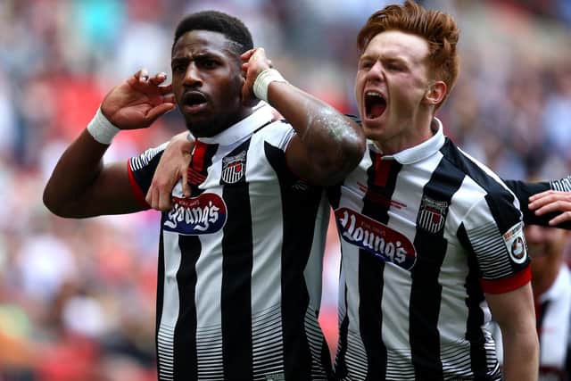 Omar Bogle celebrates scoring in the 2016 National League play-off final for Grimsby at Wembley. Picture: Charlie Crowhurst/Getty Images