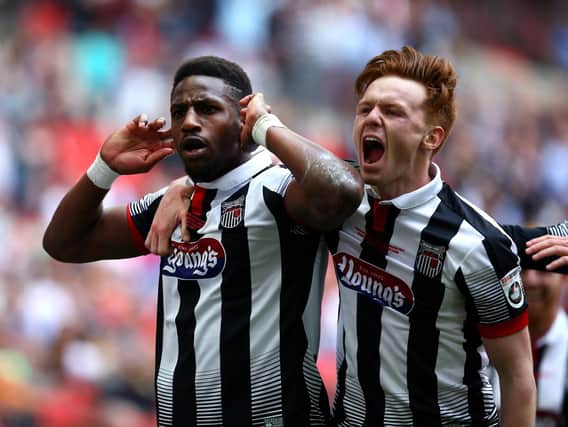 Omar Bogle celebrates scoring in the 2016 National League play-off final for Grimsby at Wembley. Picture: Charlie Crowhurst/Getty Images