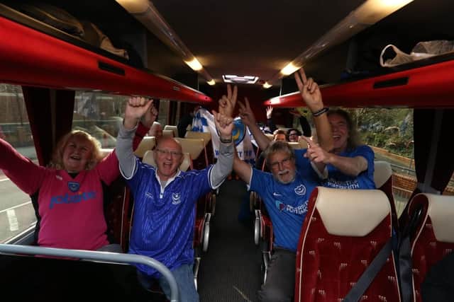 Pompey fans on a coach to Wembley. Picture: Habibur Rahman