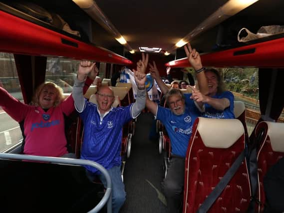 Pompey fans on a coach to Wembley. Picture: Habibur Rahman