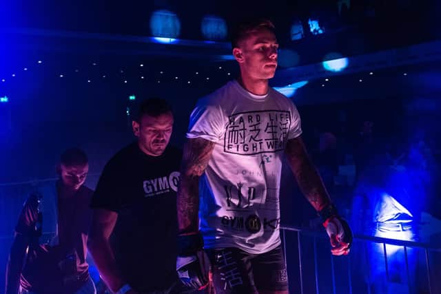 Cameron Hardy challenges for the Made4TheCage featherweight title on Saturday. Picture: Vernon Nash (180686-029)