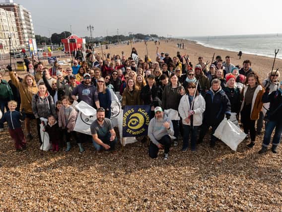 Volunteers at Surfers Against Sewage's Big Spring Beach Clean on Southsea seafront on Saturday morning. Picture: Vernon Nash (060419-005)