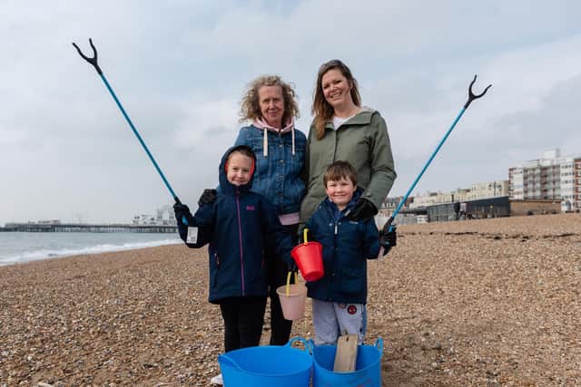 Grandma Diana Savill from Lyndhurst, mum Polly Lodge from Drayton and her two children Neve (age 7) and Theo (age 4). Picture: Vernon Nash (060419-012)