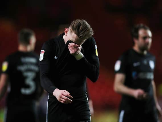 Ronan Curtis is dejected after the Charlton defeat which could be the turning point of Pompey's season. Picture: Joe Pepler