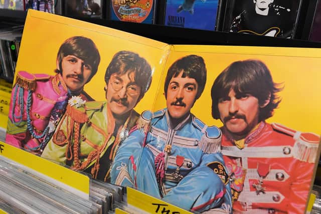 The gate-fold spread of an original pressing of Sergeant Pepper's Lonely Hearts Club Band by The Beatles at Harbour Records. Picture by:  Malcolm Wells (190410-6527)