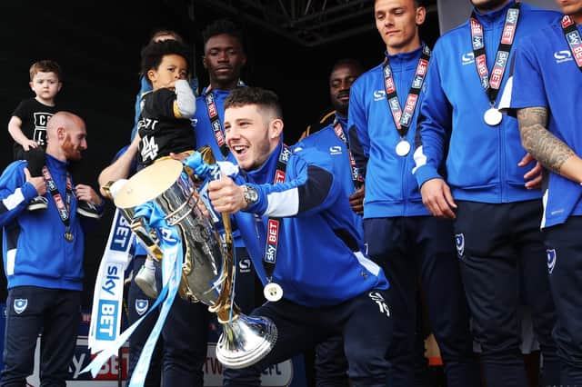 Conor Chaplin with the League Two trophy. Picture: Joe Pepler