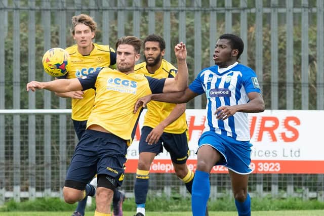 Joe Briggs scored for Moneyfields. Picture: Keith Woodland