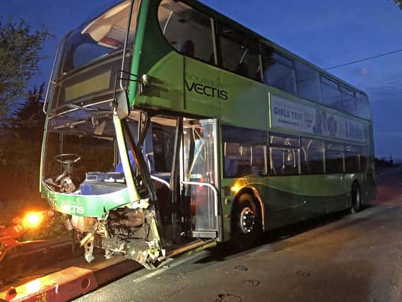 The scene on the Isle of Wight where one person died in a crash involving a double decker bus and two cars. Picture: Jennifer Pegler/PA Wire