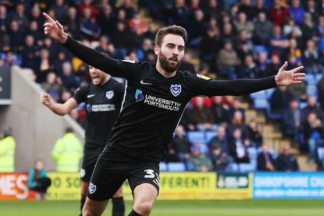 Ben Close celebrates scoring at Shrewsbury. Picture: Joe Pepler