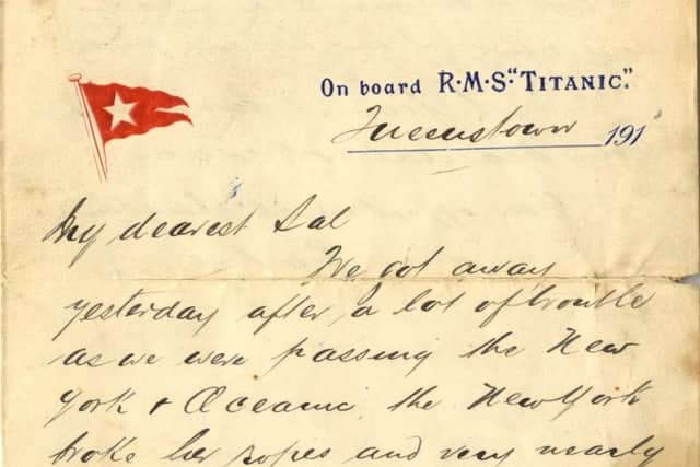 A letter written on-board the doomed Titanic by a steward who perished in the disaster. Picture: Henry Aldridge and Son Ltd/PA Wire