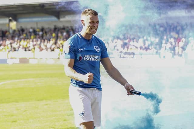 A pyrotechnic device was let off after Pompey's dramatic late winner. (Photo by Daniel Chesterton/phcimages.com)