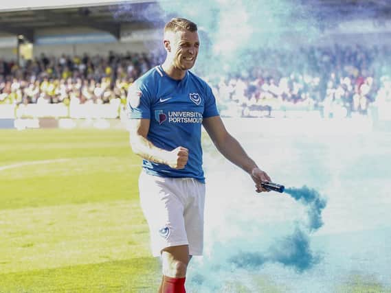 A pyrotechnic device was let off after Pompey's dramatic late winner. (Photo by Daniel Chesterton/phcimages.com)