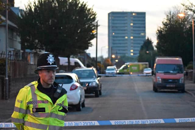 Police at the scene in Wolverhampton where a six-year-old boy was injured when a group of men opened fire on a house with a shotgun. Picture: Matthew Cooper/PA Wire