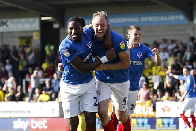 Matt Clarke (right) celebrates his late winner at Burton. Picture by Daniel Chesterton/phcimages.com