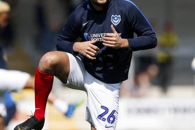 Gareth Evans of Portsmouth during the Sky Bet League One match between Burton Albion and Portsmouth at Pirelli Stadium on April 19th 2019 in Burton, England. (Photo by Daniel Chesterton/phcimages.com)