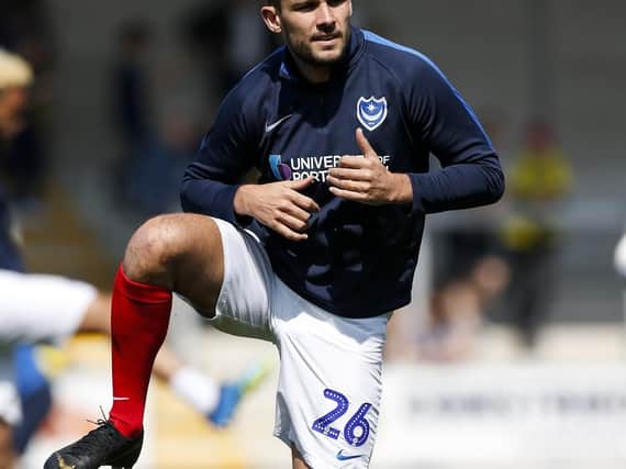 Gareth Evans of Portsmouth during the Sky Bet League One match between Burton Albion and Portsmouth at Pirelli Stadium on April 19th 2019 in Burton, England. (Photo by Daniel Chesterton/phcimages.com)