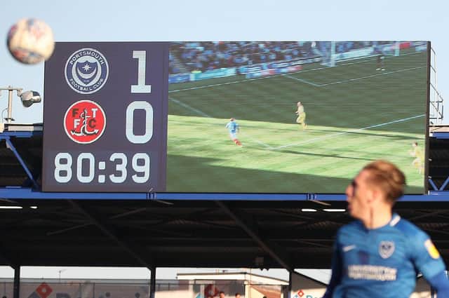 The big screen above the Milton End at Fratton Park. Picture: Joe Pepler