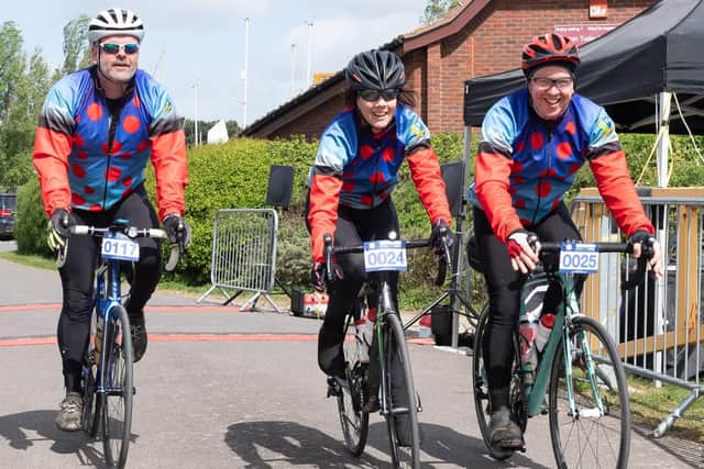 Bike 4 Bart
Pictured is: David Hutley, Cathy and Nick Balsover complete their ride.
Picture: Keith Woodland (270419-36)