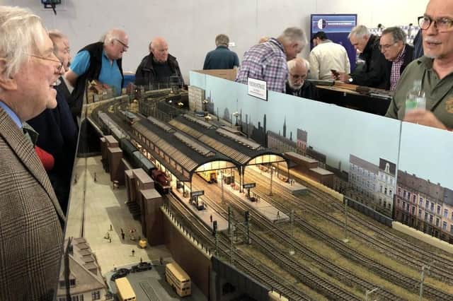 The replica of Friedrichstrasse station at the Rotarail exhibition, Fareham College.