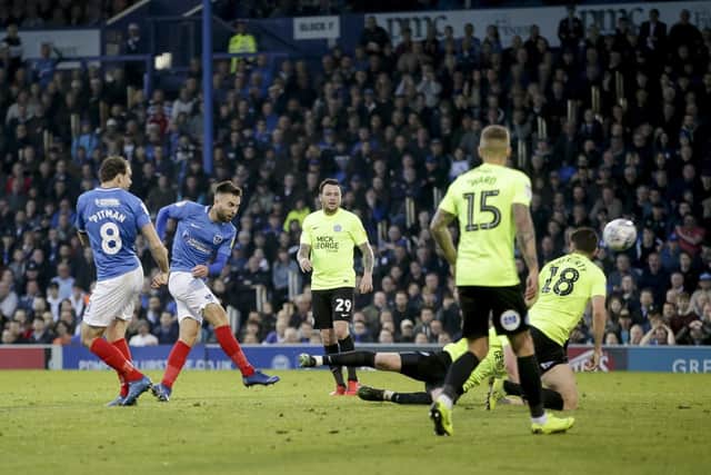 Ben Close scores. Pompey v Peterborough at Fratton Park