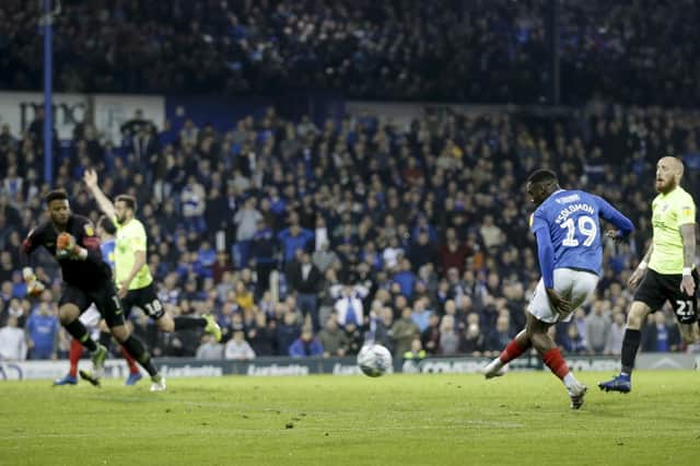 Viv Solomon-Otabor's 73rd minute goal was ruled out for off-side in a crucial moment during Pompey's 3-2 defeat to Peterborough. Picture: Robin Jones.