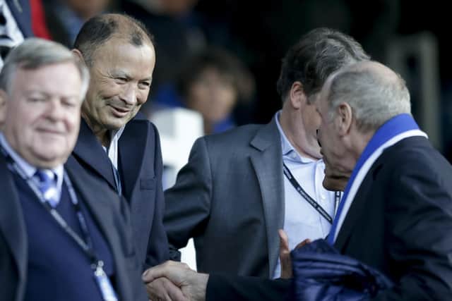 England rugby union head coach Eddie Jones with Pompey owner Michael Eisner. Picture: Robin Jones