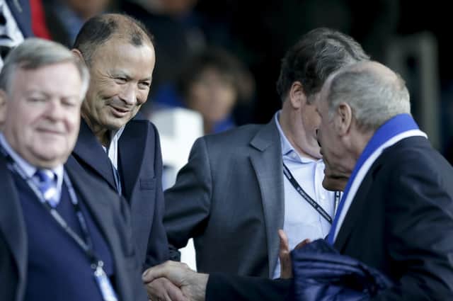 England rugby union head coach Eddie Jones with Pompey owner Michael Eisner. Picture: Robin Jones