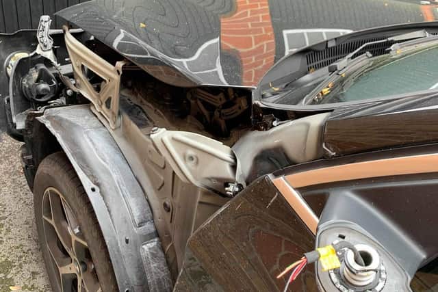 Lisa Pearce's BMW X1 damaged by the Iceland lorry.