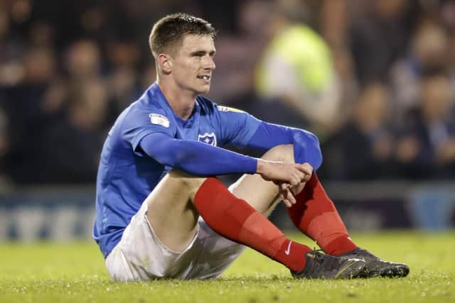 Oliver Hawkins at the final whistle following Pompey's 3-2 defeat at the hands of Peterborough on Tuesday night Robin Jones.