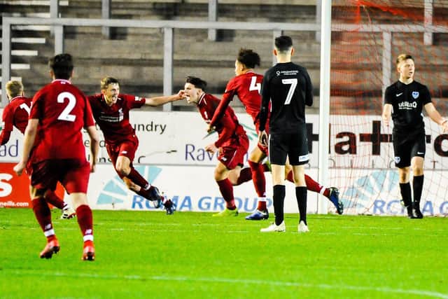 Pompey Academy dejected after Liverpool's Bobby Duncan nets a late winner in the FA Youth Cup third-round tie. Picture: Colin Farmery
